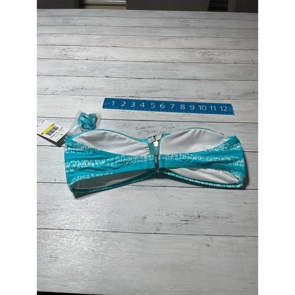 Michael Kors Women’s TURQUOISE Logo Zip-Front Bandeau Bikini Swim Top M blue - Picture 8 of 13